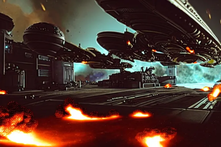 Image similar to aliens have breached the cargo bay firefight explosions