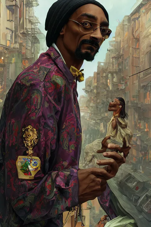 Prompt: male cottagecore snoop dogg, Calvin Cordozar Broadus Jr., police raid in the ghetto, peopl getting arrested, intricate, swagger, highly detailed, digital painting, artstation, concept art, smooth, sharp, focus, illustration, art by artgerm and greg rutkowski and alphonse mucha