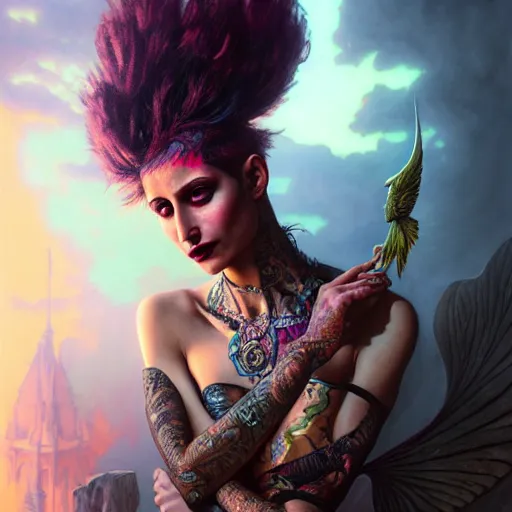 Prompt: portrait painting of iman vellani as a punk fairy, ultra realistic, concept art, intricate details, eerie, highly detailed, photorealistic, octane render, 8 k, unreal engine. art by artgerm and greg rutkowski and charlie bowater and magali villeneuve and alphonse mucha