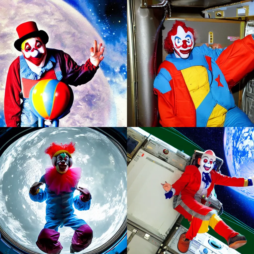 Prompt: clown on a space station holding a bomb