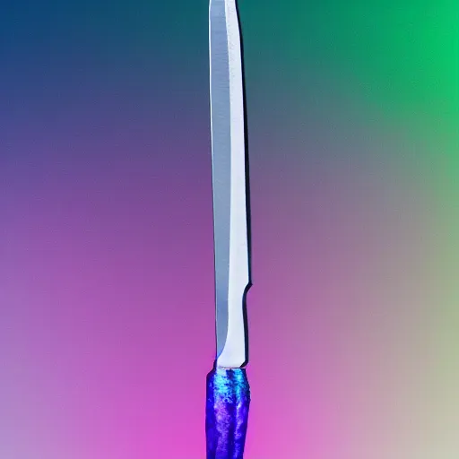 Prompt: fade crystal knife, macro shot, 3D rendering, colorful, in the forest, 8k, hyperdetalied, hyper realistic, artstation,