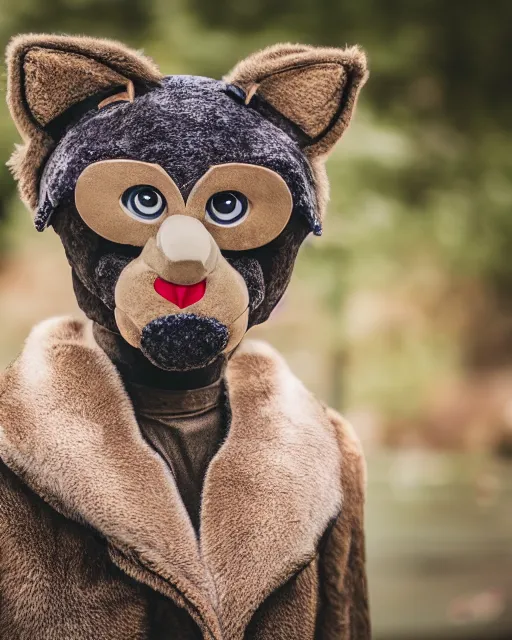 Image similar to portrait photo headshot still of a fursuit, 8 k, 8 5 mm f 1. 8, fursuit, made fur you