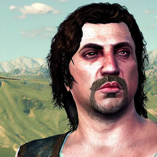 Image similar to close up portrait of drunken alexander the great in gta v