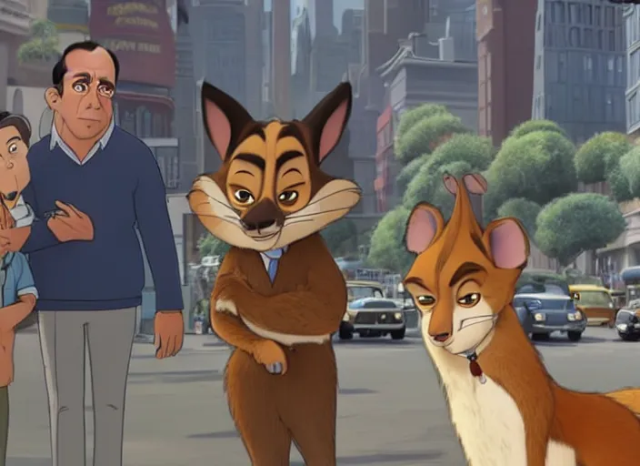 Prompt: seinfeld in zootopia ( 2 0 1 6 ) cgi animated cinematography, film still