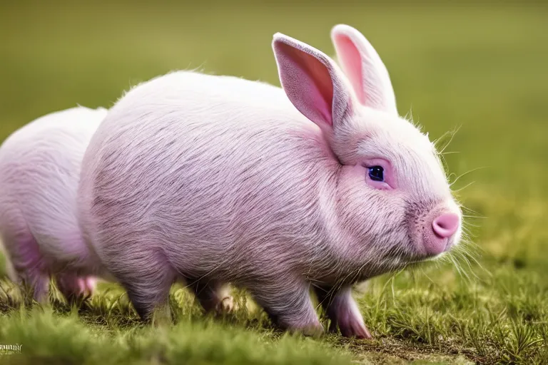 Prompt: a bunny pig hybrid, hyperrealistic, realistic lighting, wildlife photographer of the year, bold natural colors, national geographic, hd, wide angle, 8 k