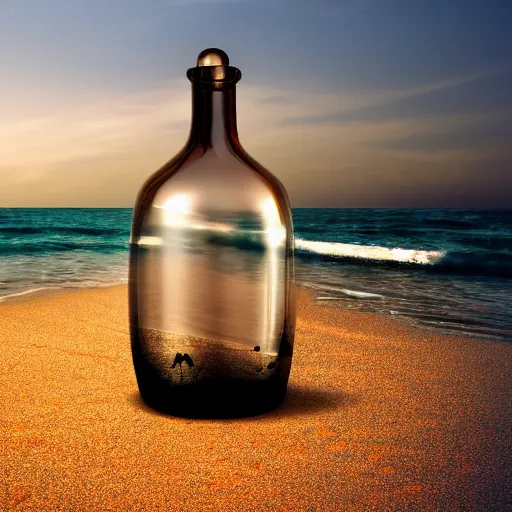 Image similar to a universe inside of a bottle on the beach, hyper detailed, photorealostic