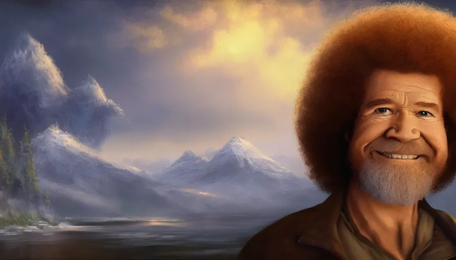 Image similar to Bob Ross is an angel, hyperdetailed, artstation, cgsociety, 8k