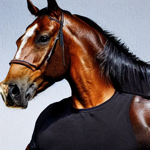 Prompt: a photo of joe rogan as a horse, hyper realistic, ultra detailed, studio lighting, 5 0 mm lens