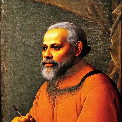 Prompt: A Renaissance portrait painting of Narendra Modi by Giovanni Bellini