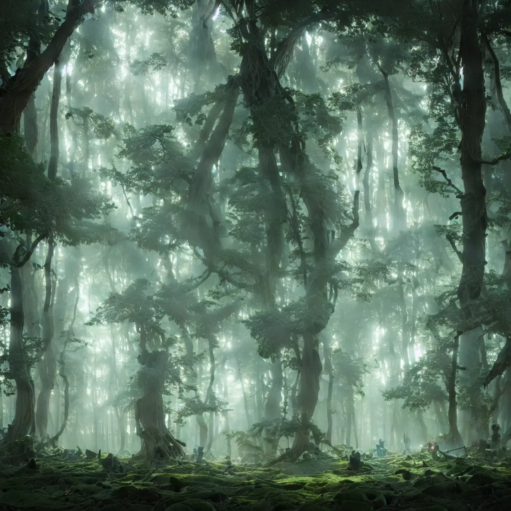 Prompt: a wide shot of a forrest with trees made of hands, fantasy epic legends stylized digital illustration radiating a glowing aura illumination ray tracing hdr fanart arstation, 8 k, art by greg rutkowski, ultra detailed