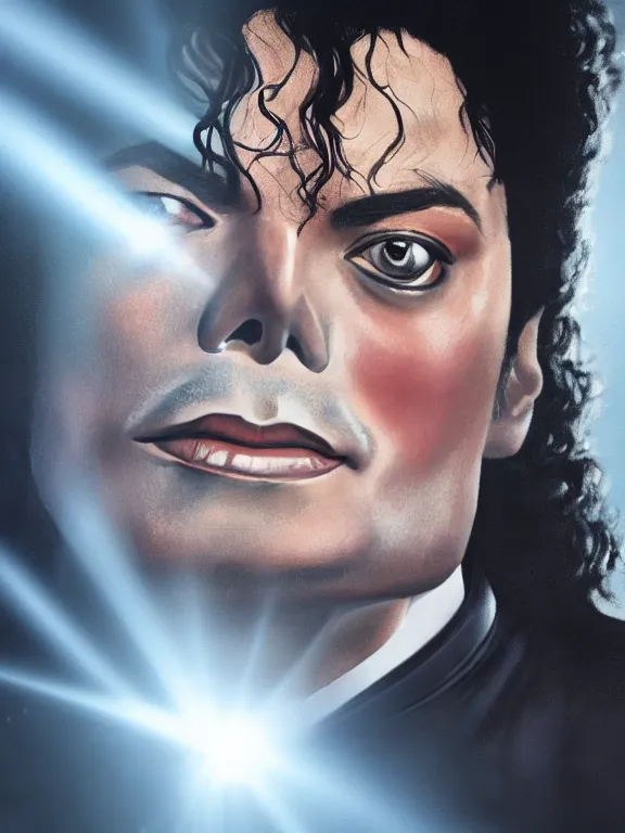 Prompt: portrait art of Michael Jackson, 8k ultra realistic , lens flare, atmosphere, glow, detailed,intricate, full of colour, cinematic lighting, trending on artstation, 4k, hyperrealistic, focused, extreme details, unreal engine 5, cinematic, masterpiece