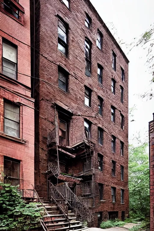 Image similar to (((((a ramshackle manhattan brick brownstone deep in the forest))))) by Andy Walsh!!!!!!!!!!!!!!!!!!!!!!!!!!!