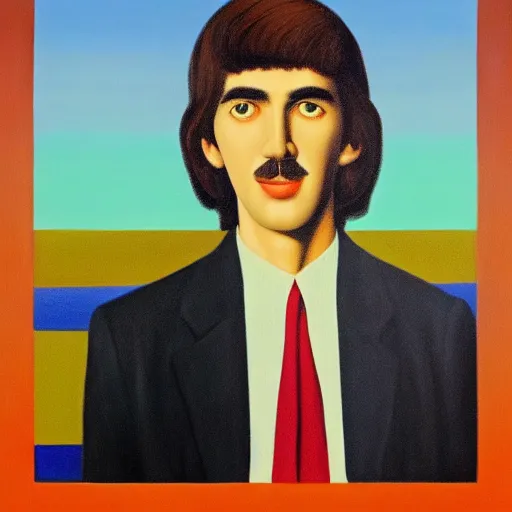 Image similar to painting of a young george harrison by rene magritte, hd, 4 k, detailed, award winning