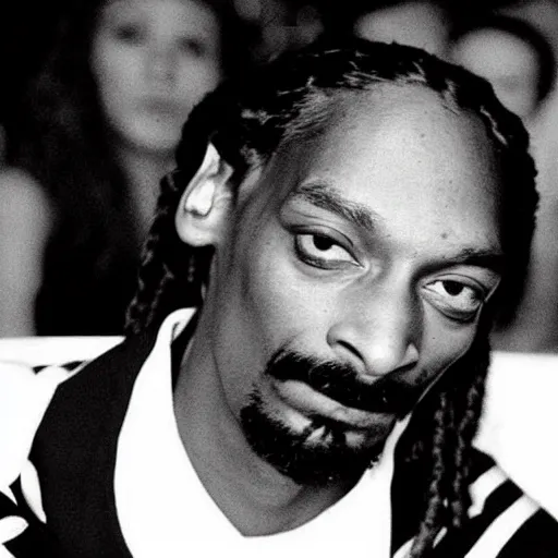 Image similar to 90's photo of snoop Dogg looking annoyed by the photographer