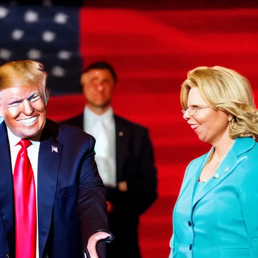 Prompt: donald trump endorsing liz cheney, high resolution, bright colors