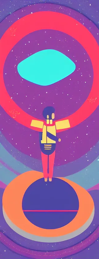 Image similar to “ person floating in space, in the style of kurzgesagt ”