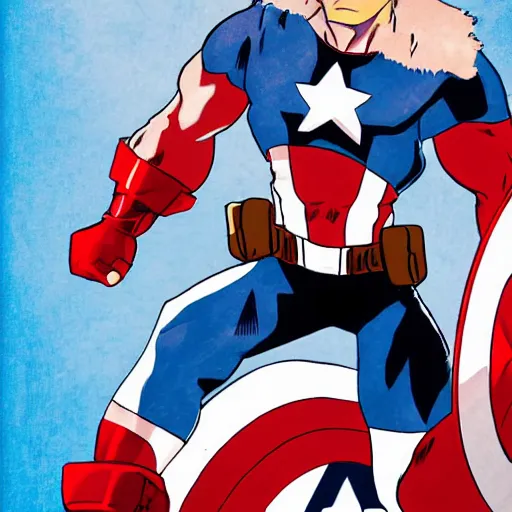 Image similar to captain america in the style of tatsuki fujimoto