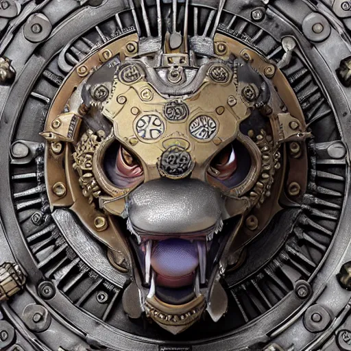 Image similar to A steampunk ornate wolf made of engraved full plate armor and gears, Macro shot by Justin Gerard, unreal engine, physically based rendering