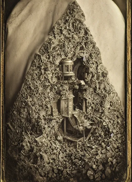 Image similar to old wetplate daguerreotype birth of a new life, fractal, intricate, elegant, highly detailed, parallax, leica, medium format, subsurface scattering, by jheronimus bosch and greg rutkowski and louis jacques mande daguerre