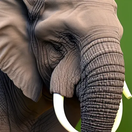 Prompt: elephant with horn in its head, ultra - realistic, elephant wrinkles, face close - up, 8 k.