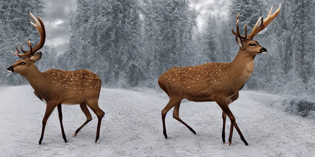 Prompt: a large human deer hybrid, photo realistic, 4 k, hyper realistic