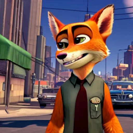 Image similar to Screenshot from Grand Theft Auto III featuring Nick Wilde (from Zootopia)