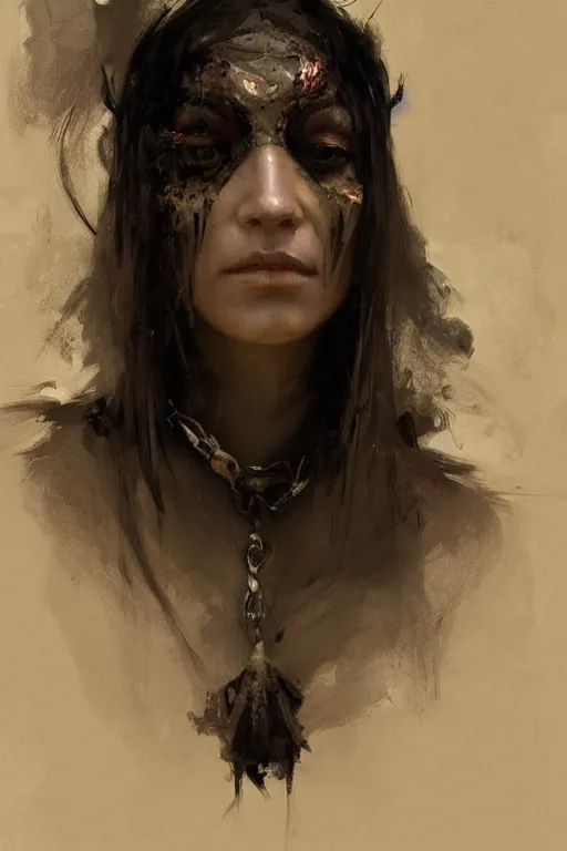 Image similar to portrait of a crow-woman in the dark, concept art by Moebius, Ruan Jia and John Singer Sargent, trending on artstation, artstationHD, artstationHQ, 4k, 8k