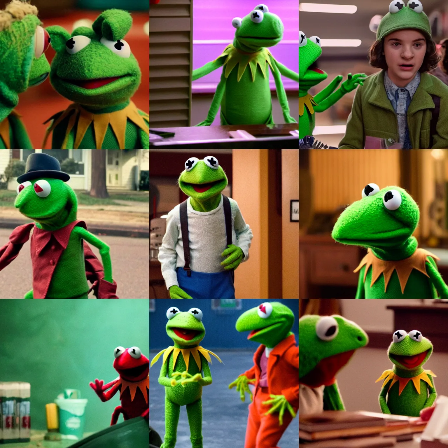 Prompt: kermit the frog in stranger things