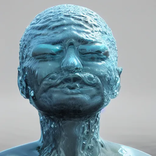 Prompt: a giant sculpture of water in the shape of a human head, on the ocean water, cinematic, in the style of johnson tsang, long shot, hyper detailed, hyper realistic, ray tracing, 8 k resolution, sharp focus, realistic water, award winning