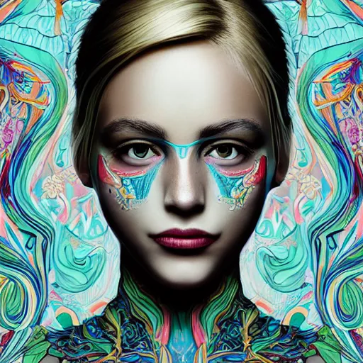 Image similar to a portrait of an incredibly beautiful, colorful, graceful, elegant, and sophisticated young blonde girl made of garlic, an ultrafine detailed illustration by james jean, intricate linework, bright colors, final fantasy, behance contest winner, vanitas, angular, altermodern, unreal engine 5 highly rendered, global illumination, radiant light, detailed and intricate environment