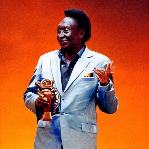 Image similar to award winning medio shot photo of pele in danilo's gentili the noite