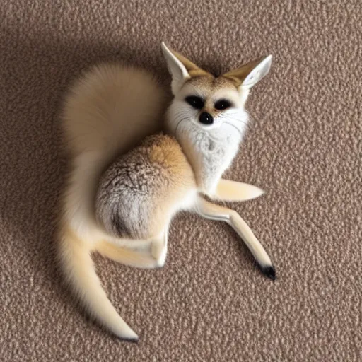 Prompt: fennec on the carpet in house, studio lights, photo