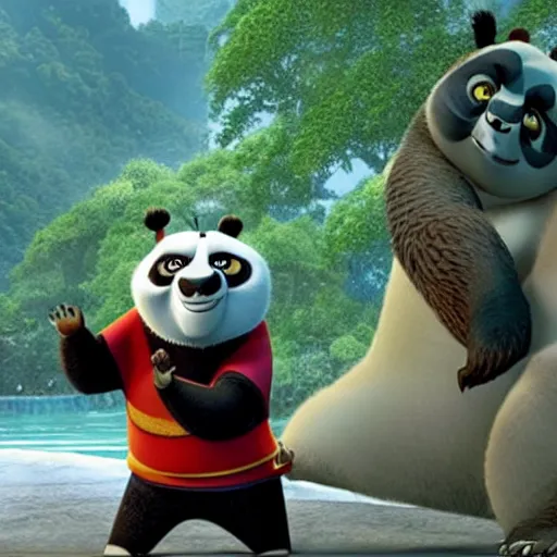 Image similar to a still of from the movie kung fu panda crossover with the movie about schmidt and the movie inception