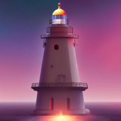 Image similar to lighthouse in space, digital art, artstation, devinart, light colors,