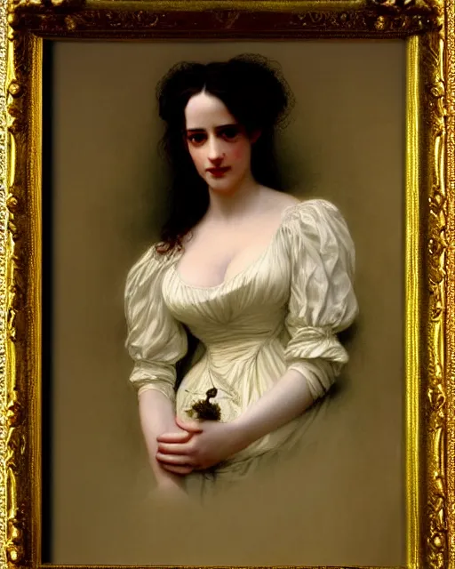 Image similar to movie character portrait en buste of eva green vesper lynd vannessa ives by Hughes Merle, by Pierre Auguste Cot, perfectly detailed eyes, realistic fabric, abundant detail
