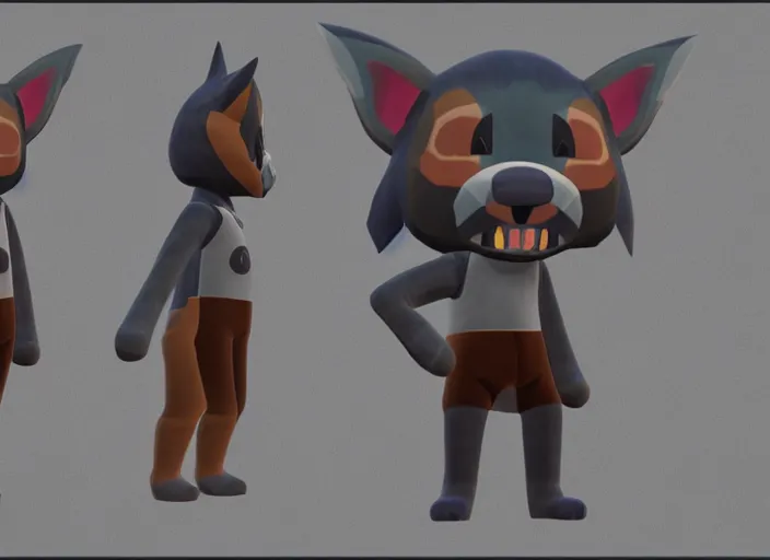 Prompt: a werewolf as an animal crossing villager, 3 d render, 3 d model rip, hq, artgerm, arstation,