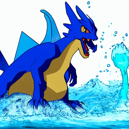 Image similar to a blue Charizard with water powers,realistic illustration