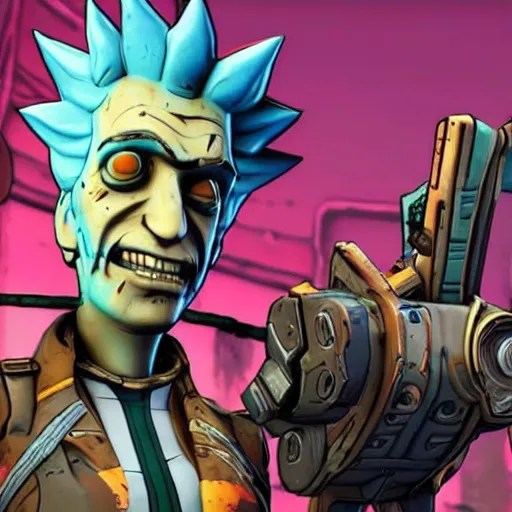 Image similar to Rick Sanchez in borderlands 2 4k detailed super realistic