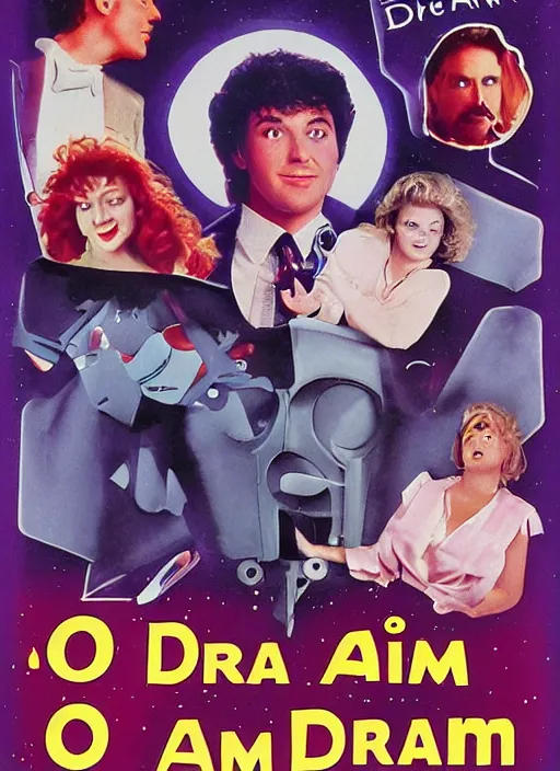 Image similar to !dream a movie poster for a 1985 romantic comedy movie called when robots dream, designed by John Alvin