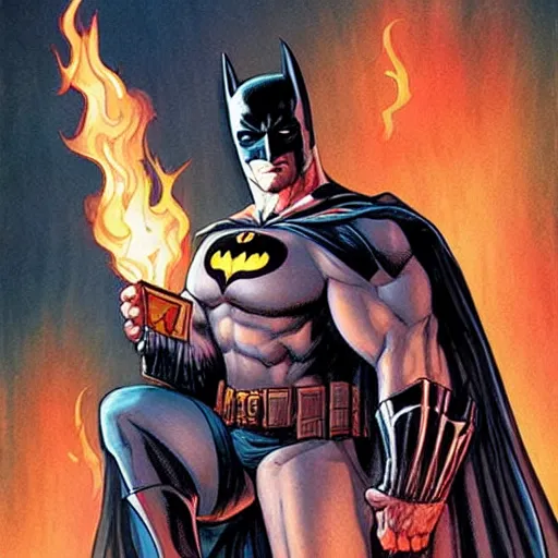 Image similar to batman holding a lit flame jean sebastien rossbach jeff easley jen bartel