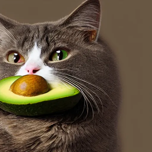 Prompt: studio photo of an avocado cat, a cat that looks like an avocado