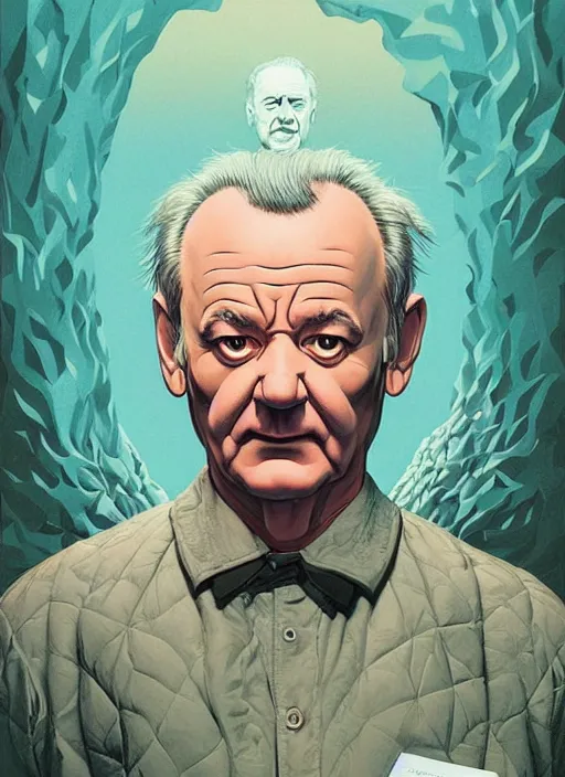 Image similar to poster artwork by Michael Whelan and Tomer Hanuka, Karol Bak Bill Murray the content judge, from scene from Twin Peaks, clean