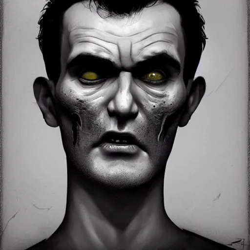 Image similar to portrait of a young and handsome zombie morrissey as a zombie with cuts and with a large quiff and thick eyebrows, 7 days to die zombie, realistic proportions, fine art, award winning, intricate, elegant, sharp focus, cinematic lighting, digital painting, 8 k concept art, art by z. w. gu, art by brom, art by michael hussar, 8 k