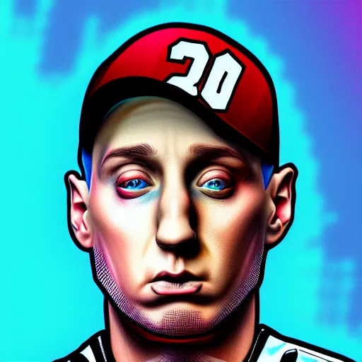 Image similar to a detailed digital art of eminem if he were also a dolphin that was high on DMT in the ocean, photosynthetic, ornate, maximalist, artstation, imdb, hip-hop influences, watercore, trippy,