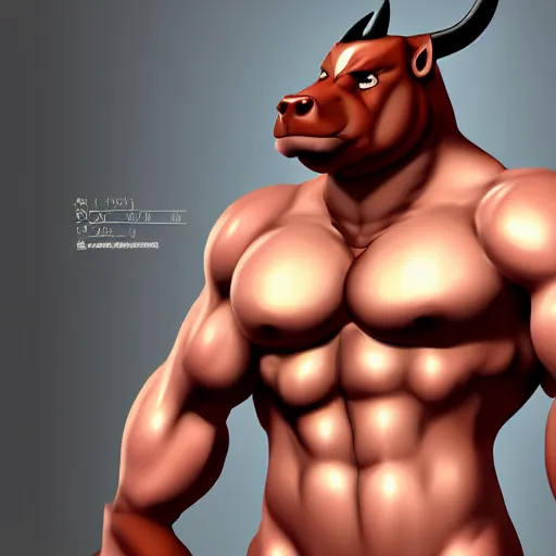 Prompt: a pot-bellied bull with a bit of muscle , anime, artstation