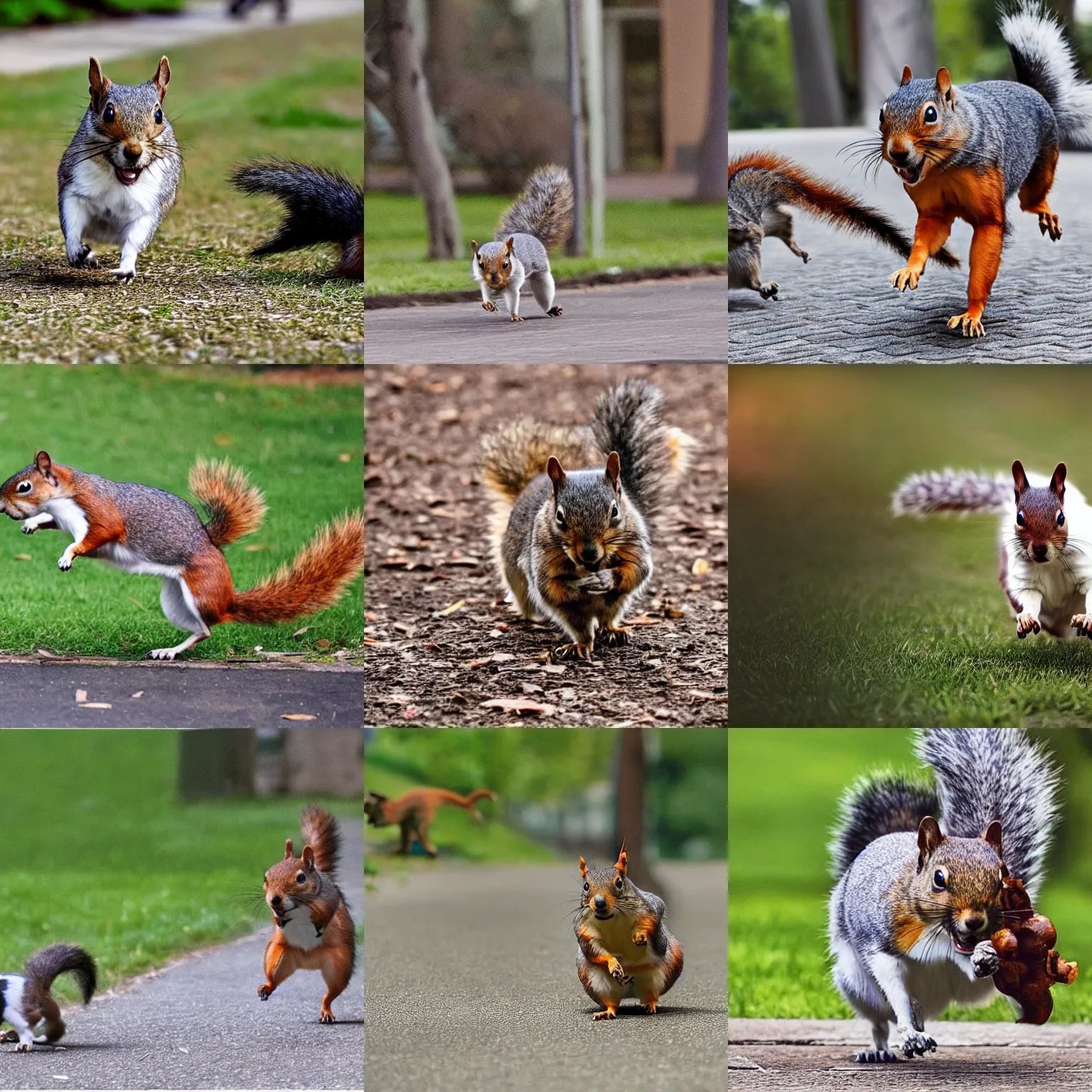 Prompt: a dog chasing a squirrel, in one frame