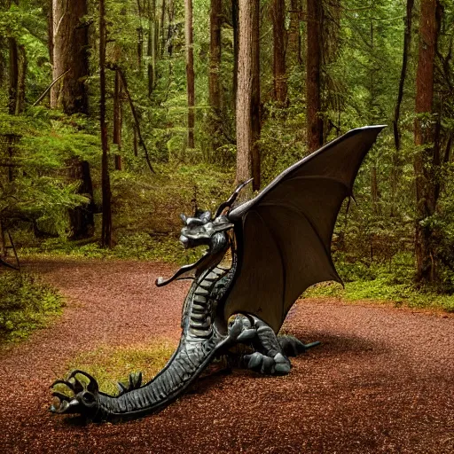 Image similar to dragon coming out of an oil spring, photograph taken in a dark forest