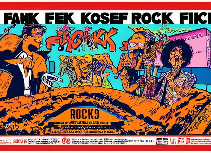 Prompt: 1 9 9 0 s frank kozik rock concert poster