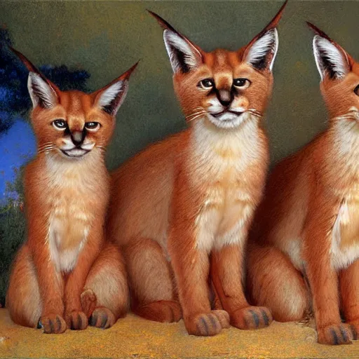 Image similar to three cute caracals wearing red ties, digital art, highly detailed by gaston bussiere, craig mullins, j. c. leyendecker 8 k