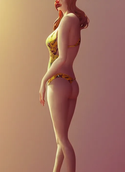 Image similar to portrait of Emma Stone in swimsuit, au naturel, hyper detailed, digital art, trending in artstation, cinematic lighting, studio quality, smooth render, unreal engine 5 rendered, octane rendered, art style by klimt and nixeu and ian sprigger and wlop and krenz cushart